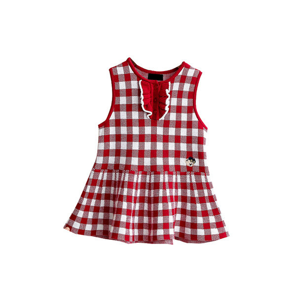Rochie pentru copii in carouri pentru fete cu decolteu rotund