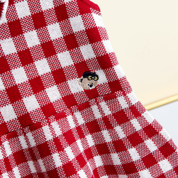 Rochie pentru copii in carouri pentru fete cu decolteu rotund