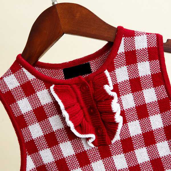 Rochie pentru copii in carouri pentru fete cu decolteu rotund