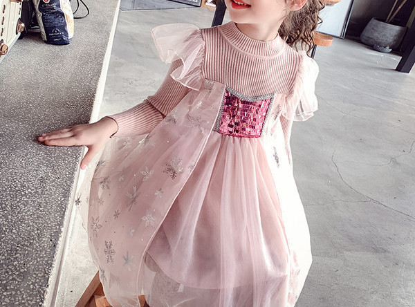 Rochie pentru copii model nou cu maneci lungi si tul