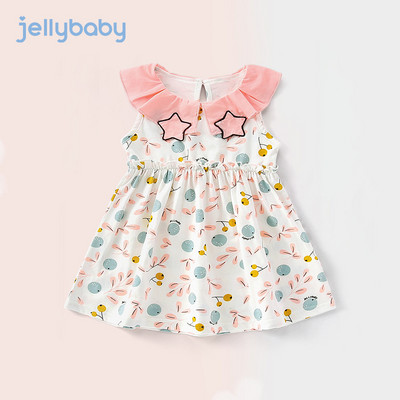 Bērnu vasaras kleita ar īsām piedurknēm un aplikācijām