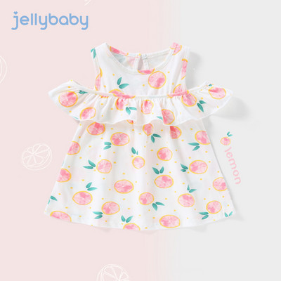 Bērnu vasaras kleita ar īsām piedurknēm un aplikācijām