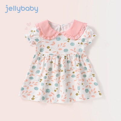 Bērnu vasaras kleita ar īsām piedurknēm un aplikācijām