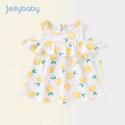 Bērnu vasaras kleita ar īsām piedurknēm un aplikācijām