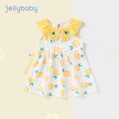 Bērnu vasaras kleita ar īsām piedurknēm un aplikācijām