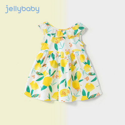 Bērnu vasaras kleita ar īsām piedurknēm un aplikācijām