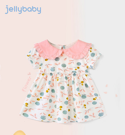 Bērnu vasaras kleita ar īsām piedurknēm un aplikācijām