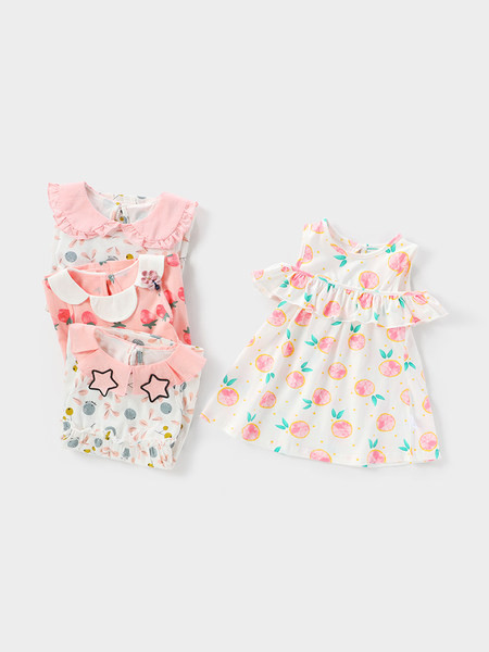 Bērnu vasaras kleita ar īsām piedurknēm un aplikācijām