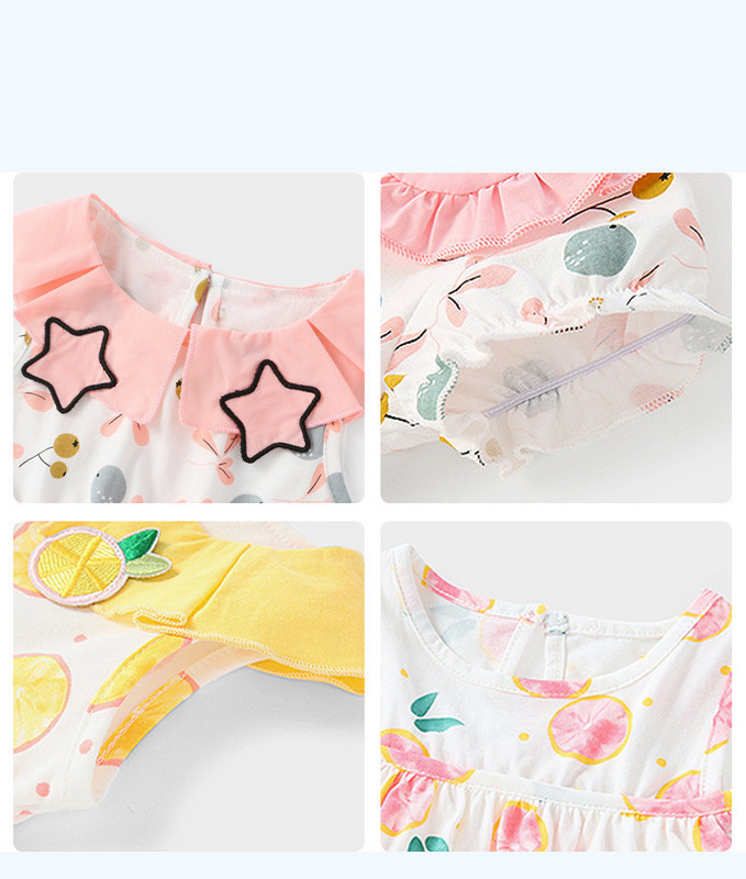 Bērnu vasaras kleita ar īsām piedurknēm un aplikācijām