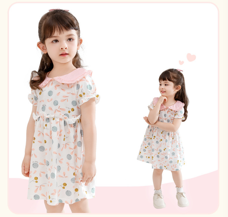 Bērnu vasaras kleita ar īsām piedurknēm un aplikācijām