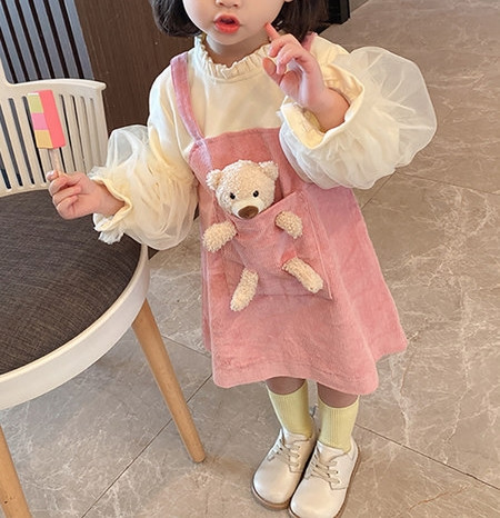 Bērnu ikdienas kleita ar 3D elementu rozā krāsā