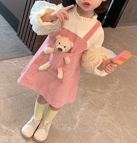 Bērnu ikdienas kleita ar 3D elementu rozā krāsā