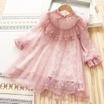 Παιδικό μακρύ φόρεμα με τούλι και δαντέλα