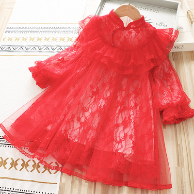 Παιδικό μακρύ φόρεμα με τούλι και δαντέλα