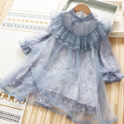 Παιδικό μακρύ φόρεμα με τούλι και δαντέλα