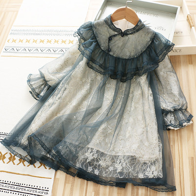 Παιδικό μακρύ φόρεμα με τούλι και δαντέλα