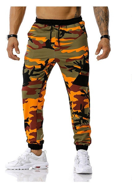 Ανδρικά αθλητικά παντελόνια καμουφλάζ με κορδόνια
