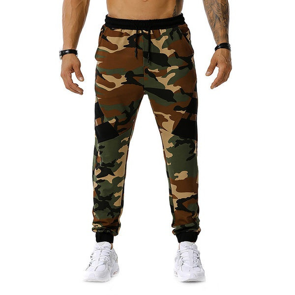 Ανδρικά αθλητικά παντελόνια καμουφλάζ με κορδόνια