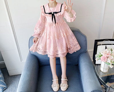 Νέο μοντέλο παιδικό φόρεμα με δαντέλα και μακριά μανίκια