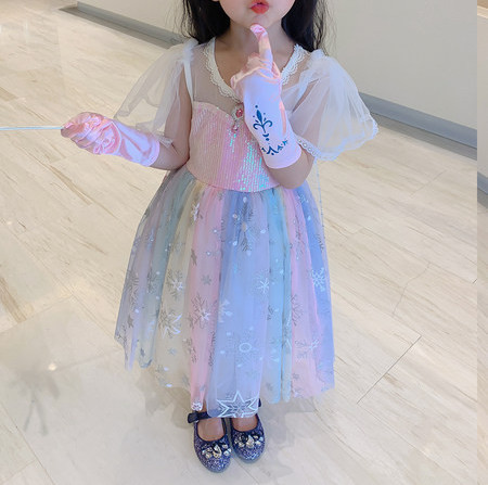 Moderna bērnu kleita meitenēm ar ovālu kakla izgriezumu un īsām piedurknēm