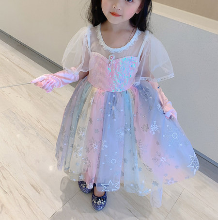 Moderna bērnu kleita meitenēm ar ovālu kakla izgriezumu un īsām piedurknēm