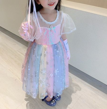 Moderna bērnu kleita meitenēm ar ovālu kakla izgriezumu un īsām piedurknēm