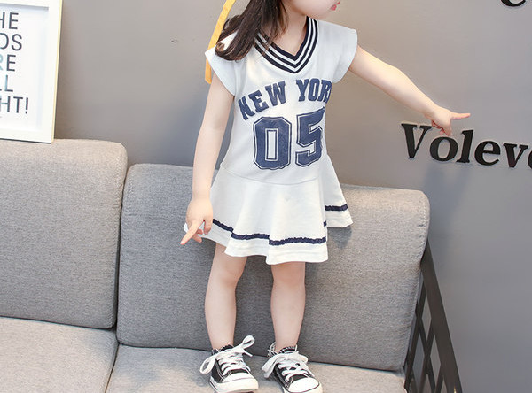 Ikdienas bērnu kleita meitenēm ar īsām piedurknēm