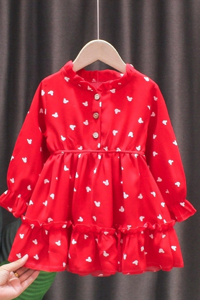 Rochie de fetita cu bucle si maneci lungi