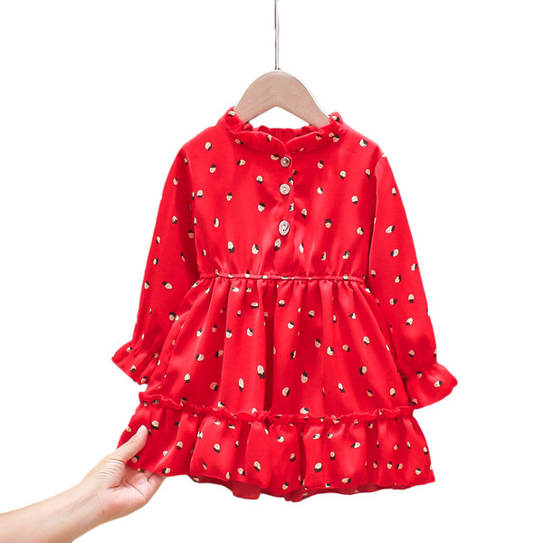 Rochie de fetita cu bucle si maneci lungi