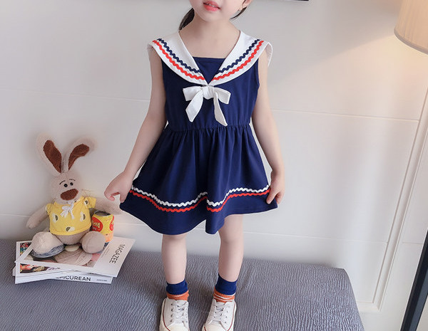 Rochie pentru copii cu decor elastic si panglica