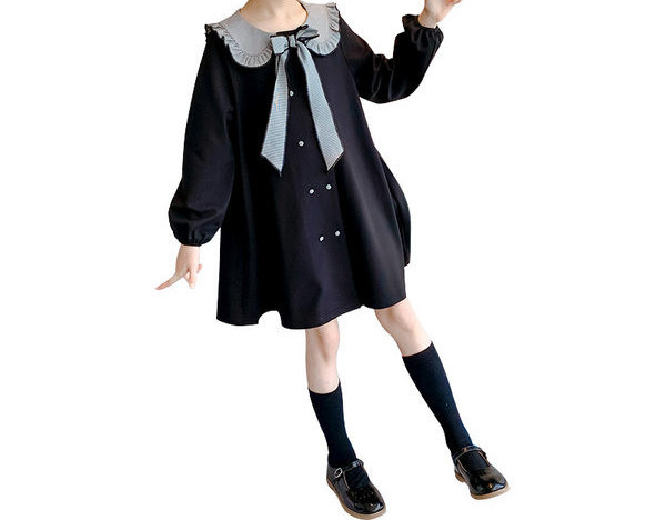 Ikdienas bērnu kleita ar lenti un pogām