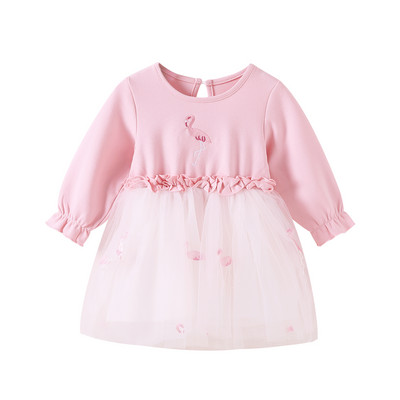 Moderna bērnu kleita ar garām piedurknēm meitenēm ar apaļu kakla izgriezumu