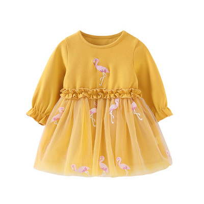 Moderna bērnu kleita ar garām piedurknēm meitenēm ar apaļu kakla izgriezumu