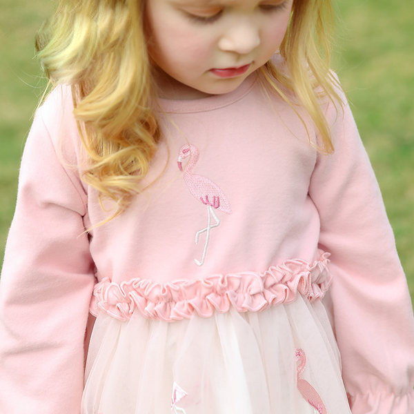 Moderna bērnu kleita ar garām piedurknēm meitenēm ar apaļu kakla izgriezumu