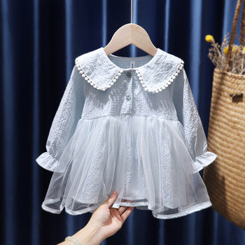 Детска памучна рокля -каре и апликация
