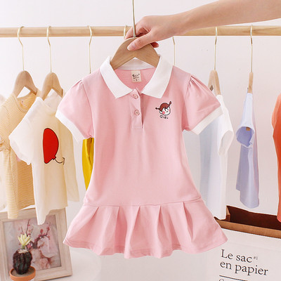 Ikdienas bērnu kleita ar apkakli un izšuvumiem meitenēm