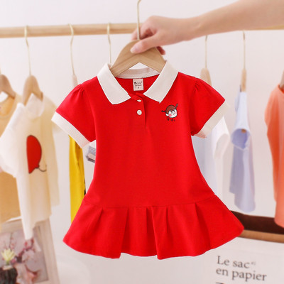 Ikdienas bērnu kleita ar apkakli un izšuvumiem meitenēm