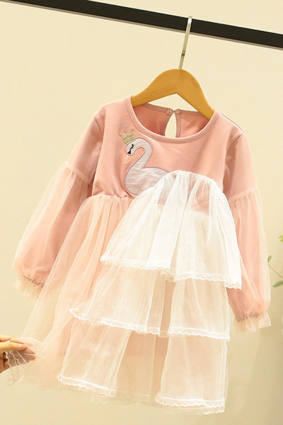 Rochie actuala pentru copii cu tul si broderie