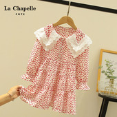 Rochie moderna pentru copii cu buline cu nasturi si maneci lungi