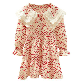Детска модерна рокля на точки с копчета и дълги ръкави