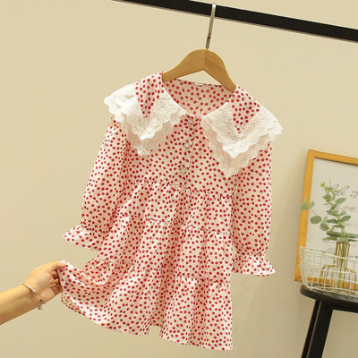 Rochie moderna pentru copii cu buline cu nasturi si maneci lungi