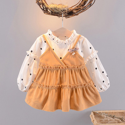 Mūsdienīga bērnu piegriezuma kleita meitenēm ar zemu apkakli vairākās krāsās