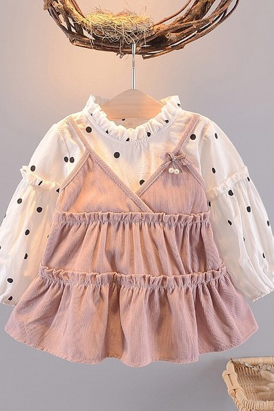 Mūsdienīga bērnu piegriezuma kleita meitenēm ar zemu apkakli vairākās krāsās