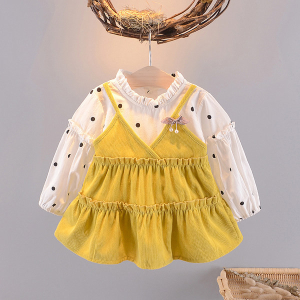 Mūsdienīga bērnu piegriezuma kleita meitenēm ar zemu apkakli vairākās krāsās