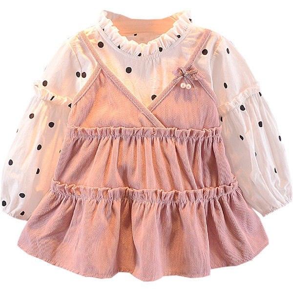 Mūsdienīga bērnu piegriezuma kleita meitenēm ar zemu apkakli vairākās krāsās