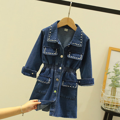 Bērnu džinsa kleita ar pogām un pērlēm