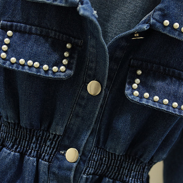 Bērnu džinsa kleita ar pogām un pērlēm