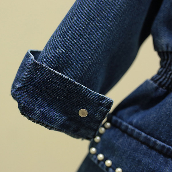 Bērnu džinsa kleita ar pogām un pērlēm