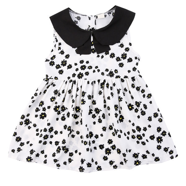 Bērnu ziedu kleita ar apkakli un apaļu kakla izgriezumu