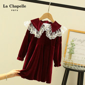 Mūsdienīga bērnu samta kleita ar mežģīnēm